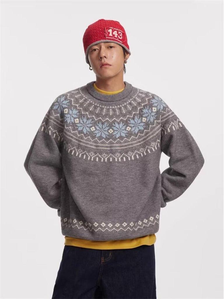 Men's Fair Isle Round Neck Sweater: Autumn/Winter Retro Knit Pullover