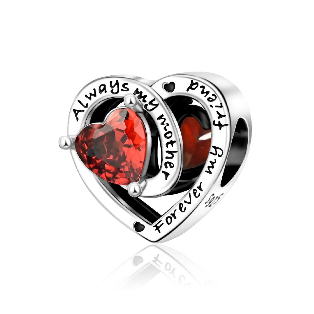 New 12 Birthstone Collection copper Colorful Eternity Heart Charm Authentic Design Bead Charms Fits Do It Yourself Birthday Women Gift