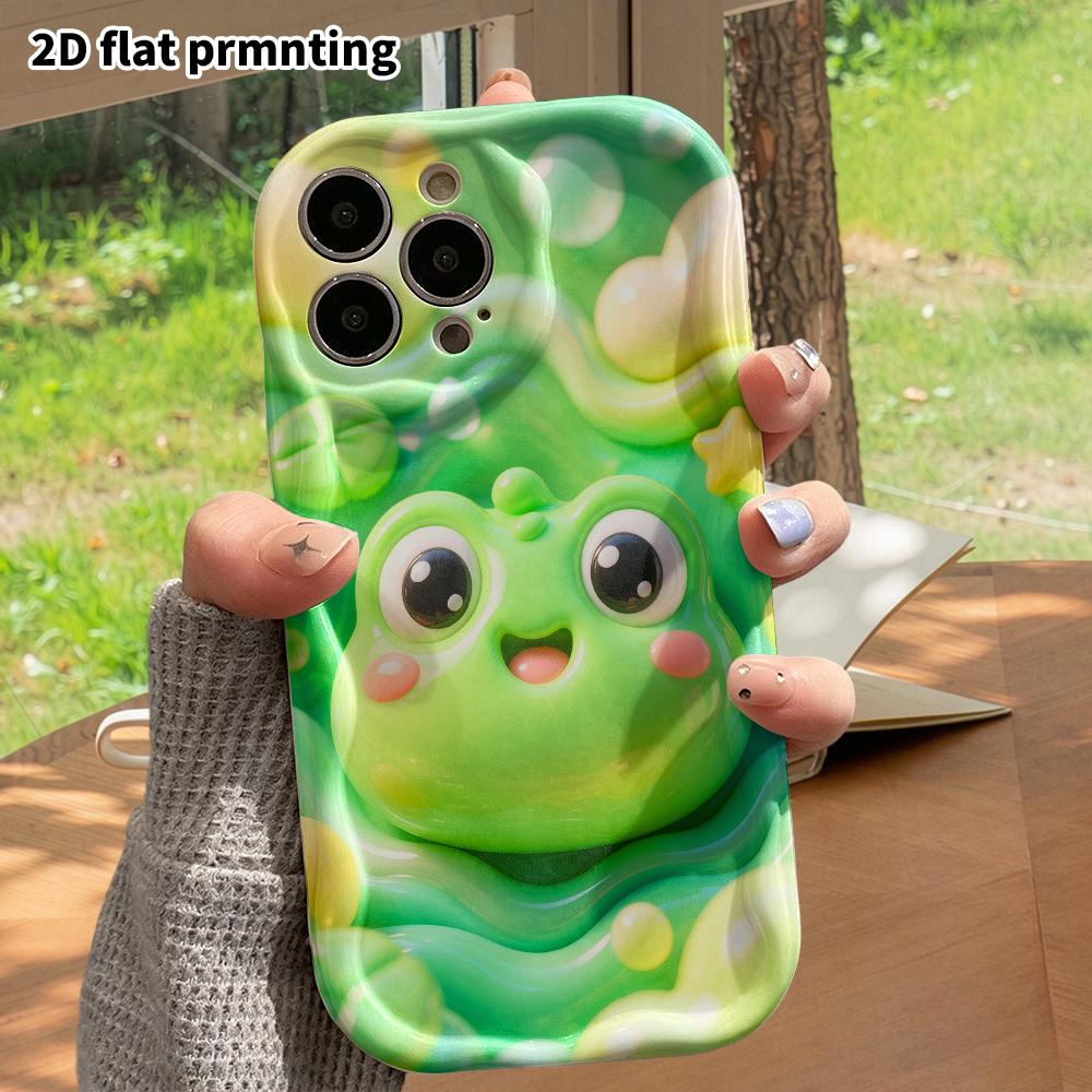 Phone Case: 2D flat design suitable for iPhone 18 17 16 15 14 13 Pro protective case, green little frog head, perfect Christmas and Halloween holiday