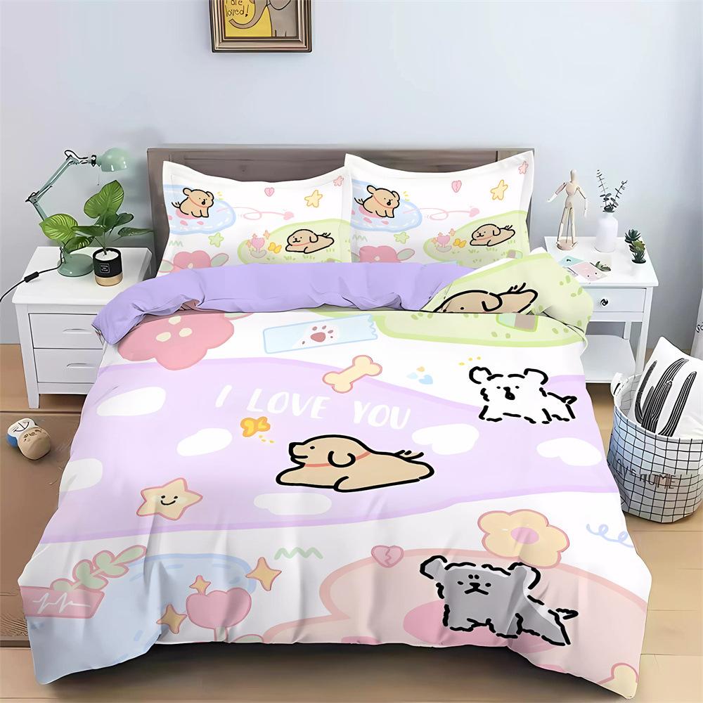 Comforter New Cartoon Puppy Bedding Set 3D Digital Printed Pug Anime Kids Adult Size
