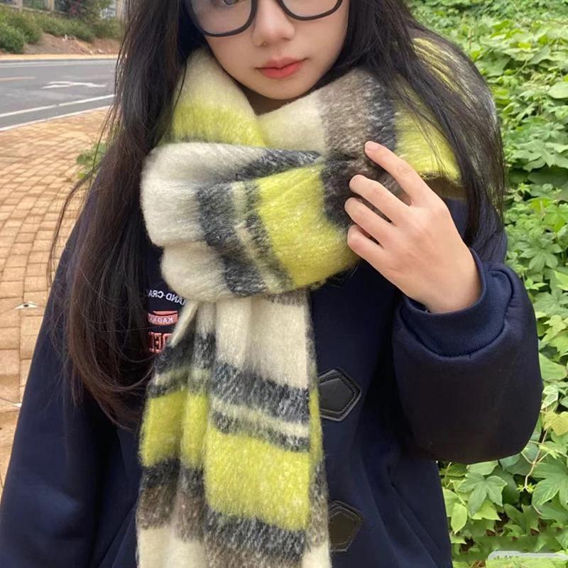 New Maillard Striped Thick Tassel Big Braid Plush Scarf Winter Warm Thickened Lazy Student Scarf