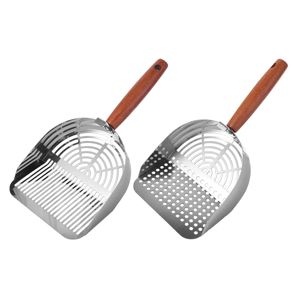 Stainless Steel Cat Litter Scoop Long Wood Handle Toilet Garbage Picker  Cleaning Tool