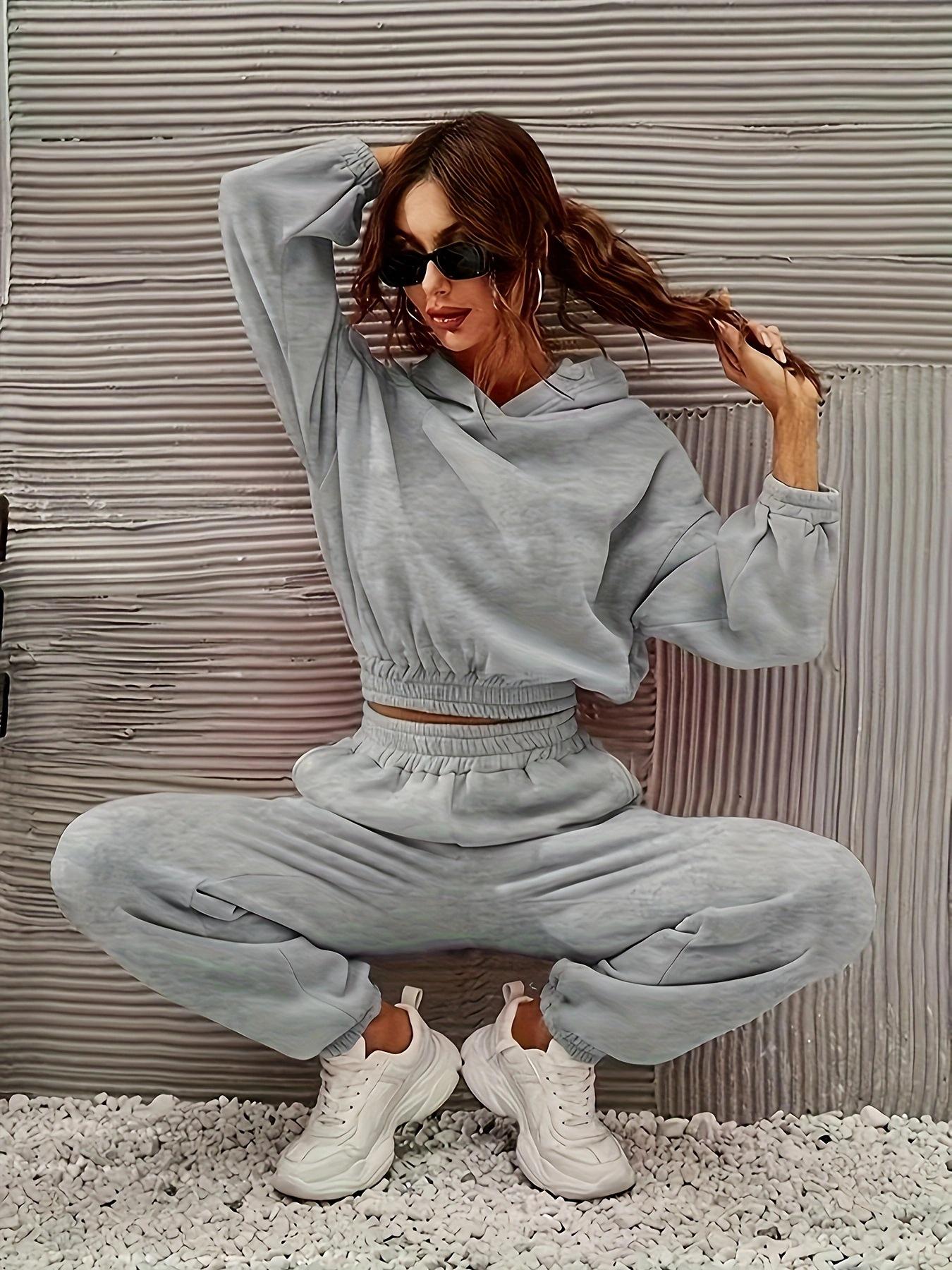 

Женский модный повседневный спортивный костюм: Худи и брюки прямого кроя L серый
