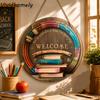 Personalized 2D Flat Welcome Sign Round Wooden Ornaments School Door Hanging Decoration Colorful Wall Art Decor Back To School