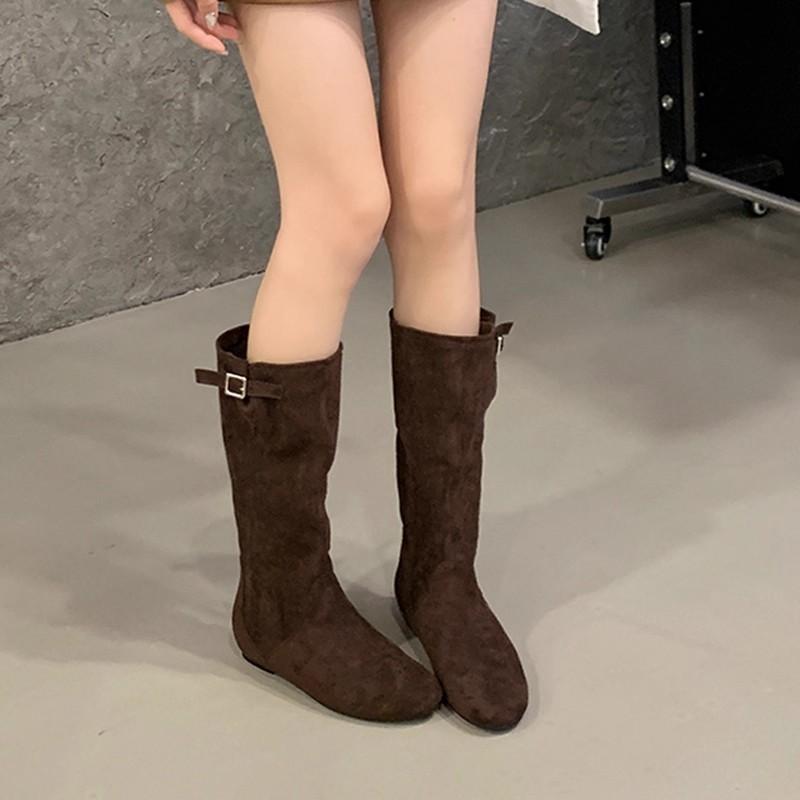 Show long legs! Frosted suede medium tube stacking boots, wide tube looks thin, but inner knee height increase, knight boots, genuine leather boots