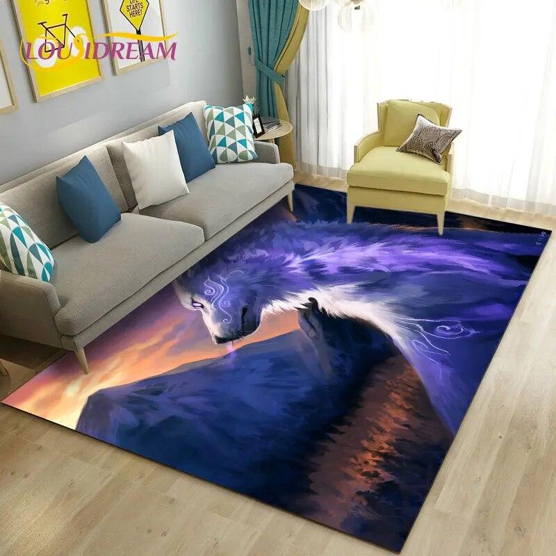 3D White Tiger Lion Leopard Wolf Area Rug,Carpet Rug for Living Room Bedroom Sofa Doormat Decoration,Kid Play Non-slip Floor Mat
