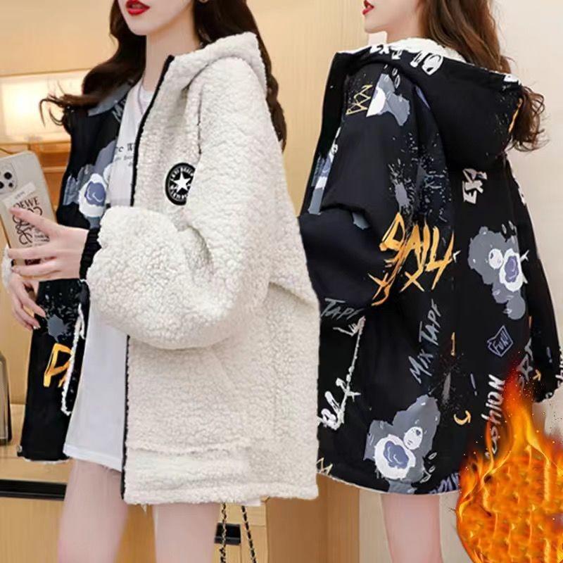 Women's Fall and Winter Padded Thickened Hooded Sweatshirt Designed Niche Tops