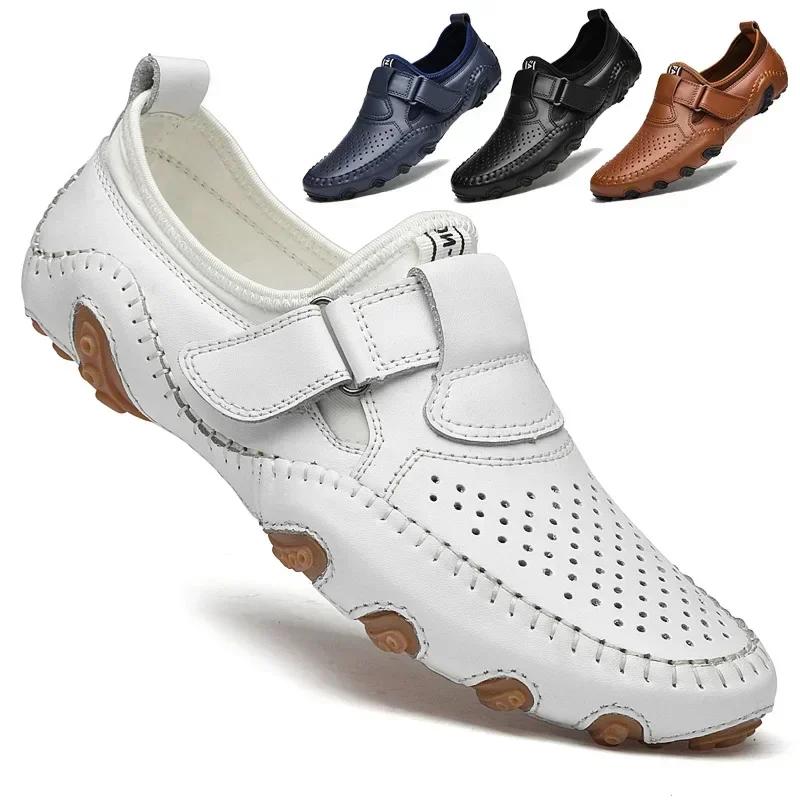 Fashion Genuine Leather Men Casual Shoes Handmade Italian Soft Hollow Out Leather Shoe for Men Breathable Summer Driving Shoes Zapatos