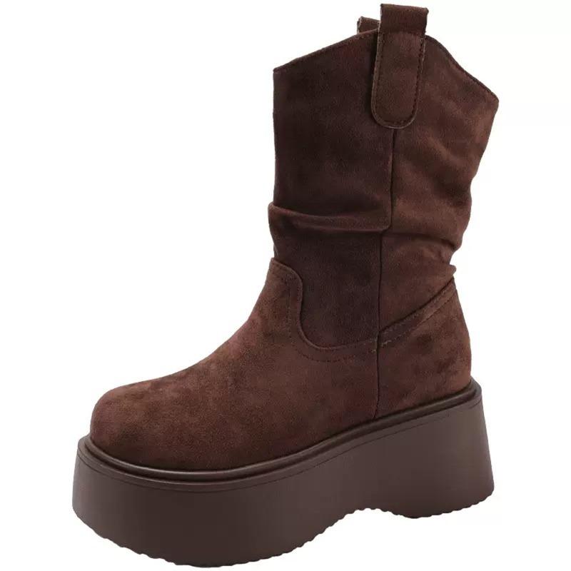 

Chunky Platform Heel Woman Ankle Boots Design Round Toe Slip On Shoes Female Punk Vintage Short Booties De Muje 35