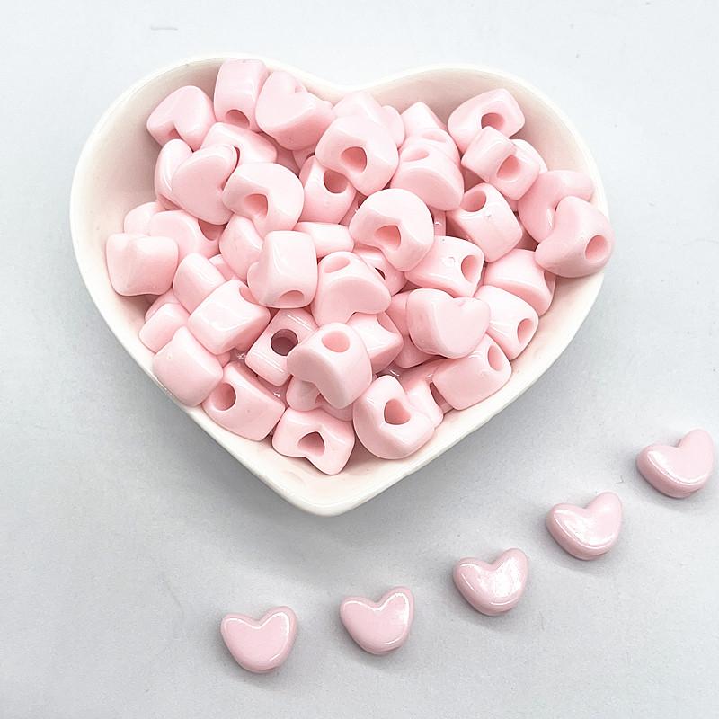 30pcs 11mm Candies Colour Big Hole Heart-shaped Acrylic Loose Spacer Beads for Jewelry Making DIY Accessories