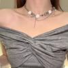 French White Flower Butterfly Pearl Tassel Choker, Light Luxury Clavicle Necklace