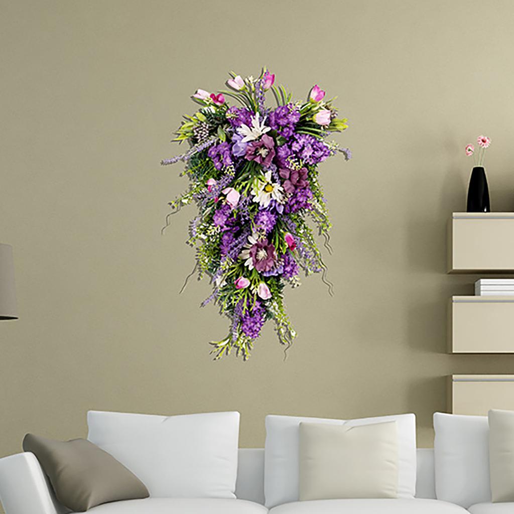 Artificial Spring Summer Teardrop Swag Hanging Artificial Floral Swag Wreath Front Door Decor for Porch Wall Window