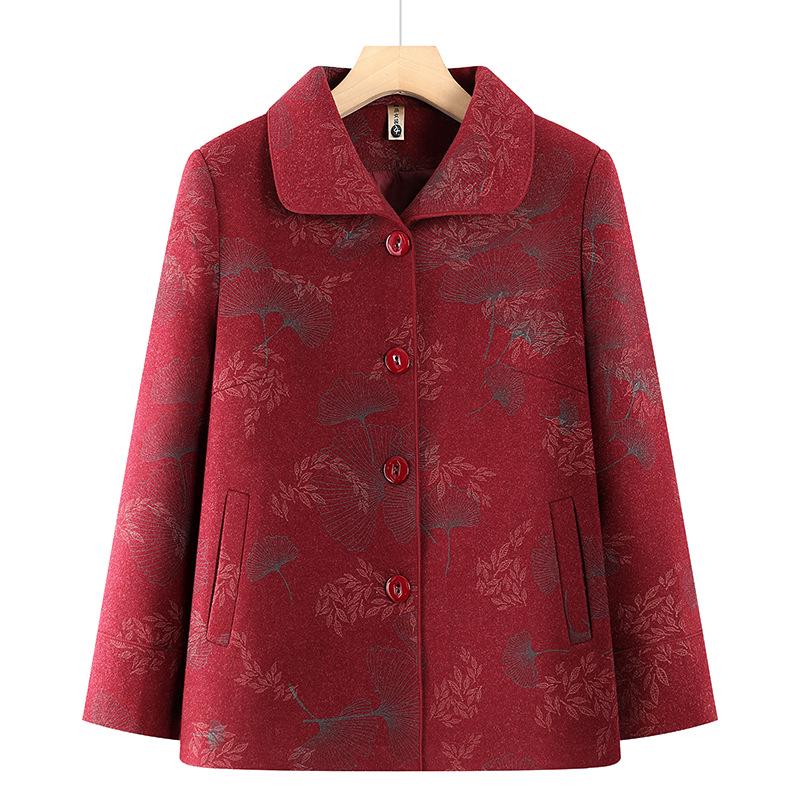Grandma's High-End Autumn Wool Coat for Women, Turn-Down Collar, Perfect for Elderly and Middle-Aged Mothers