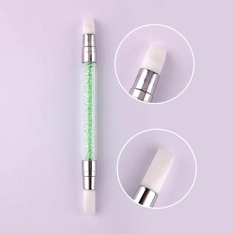 Nail Art Double-Ended Silicone Pen: Multi-Functional Tool for Carving, Pressing, Stenciling, and Mirror Powder Application зелёный
