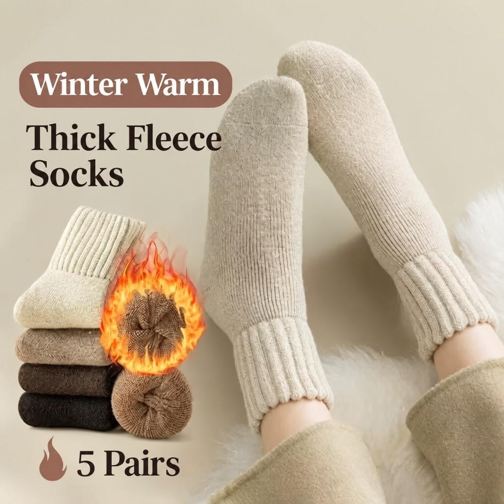2/5Pcs Ribbed Cuff Crew Socks Soft Knit Terry Socks Gifts Warm Socks Men's and Women's