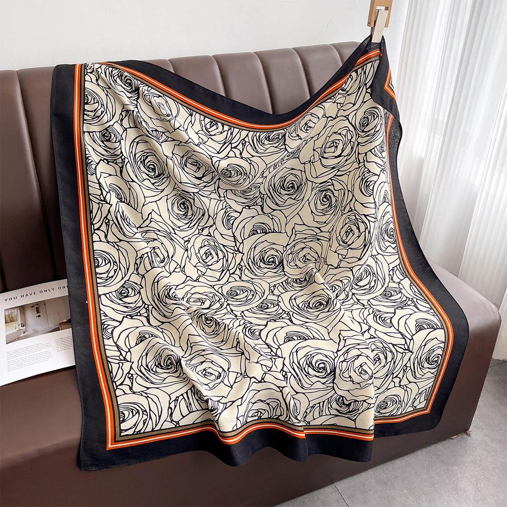 90*90cm Floral Printed Square Scarf Women Imitation Silk Scarves Bandanas Luxury Beach Shawl Wraps Elegant Hijab Neckerchief