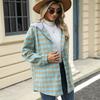 Women Autumn Winter Long Sleeve Hooded Plaid Warm Woolen Coat Cardigan