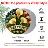 2D Flat 1pc, 8x8 in, Patriotic Welcome Sign - Round Aluminum Metal Wall Decor with American Flag & Calla Lilies, Garage, Cafe, Yard, Door - Perfect