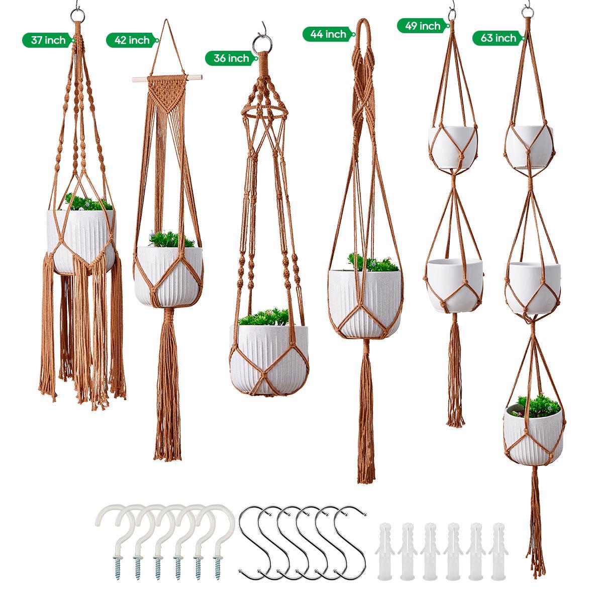 Cross-Border Handwoven Cotton Flower Pot Net Bag with Hanging Rope - Creative DIY Garden Accessory