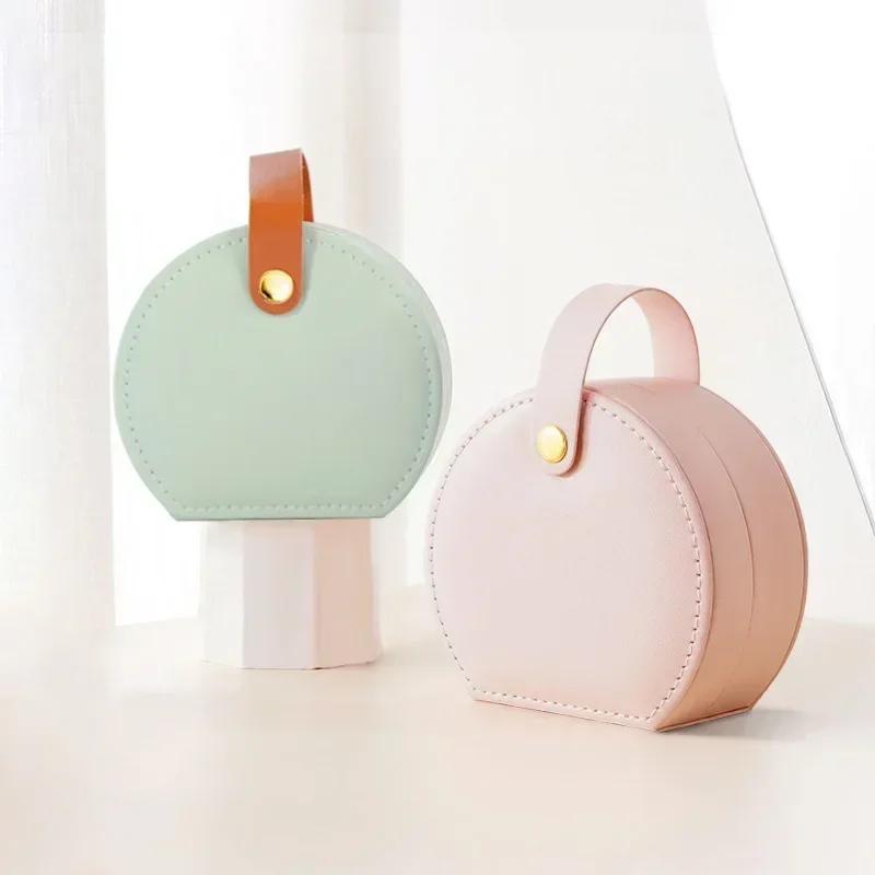 PU Leather Jewelry Box Semicircle Portable Jewelry Storage Box Princess Handbag Mini Earrings Necklace Ring Case Proposal Gift