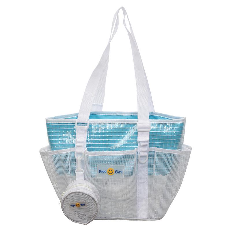 Dopamine Color Block Mesh Beach Bag – Large Capacity Travel and Swim Tote