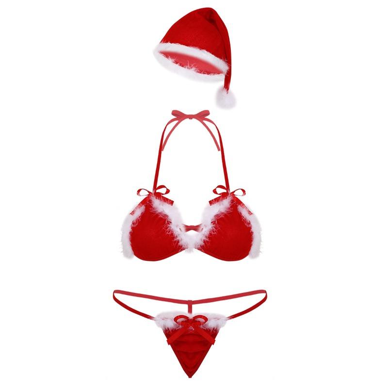 Lingerie bikini sexy seduction three-point mesh Christmas girl
