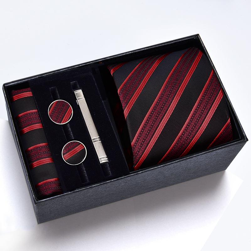 Men's Formal Tie Gift Box: Five-Piece Set with Logo, 8cm Striped Black for Weddings and Business 