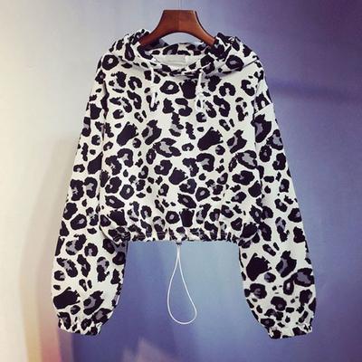 Damen Langarm Sweatshirt mit Leopardenmuster Frühling und Herbst Lockeres und Dünnes Oberteil mit Kordelzug in der Taille