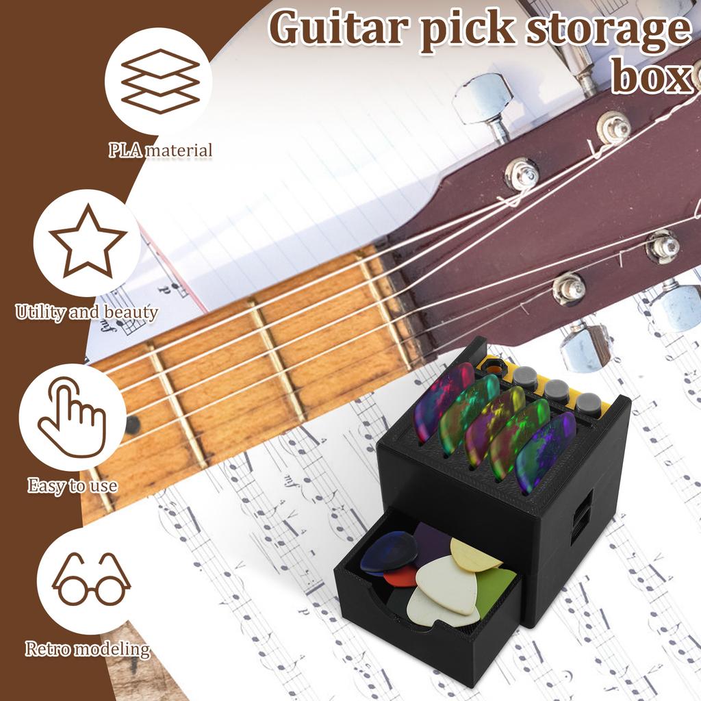 Guitar Pick Holder 3D Printing Portable Plectrum Holder with Storage Compartment Decorative Guitar Pick Display Holder for Music