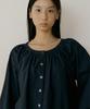 Lingseoul Shirring Volume Blouse-Navy