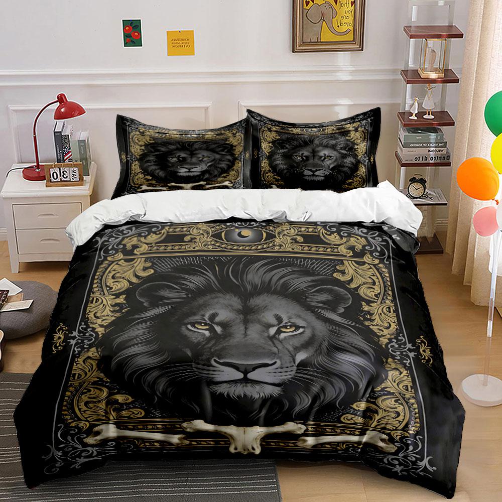 

Lion framed with ornament. Bedding sets Duvet cover sets Duvet covers Pillowcases(1 * Duvet Cover 2 * Pillowcases, without duvet insert) 135x200cm