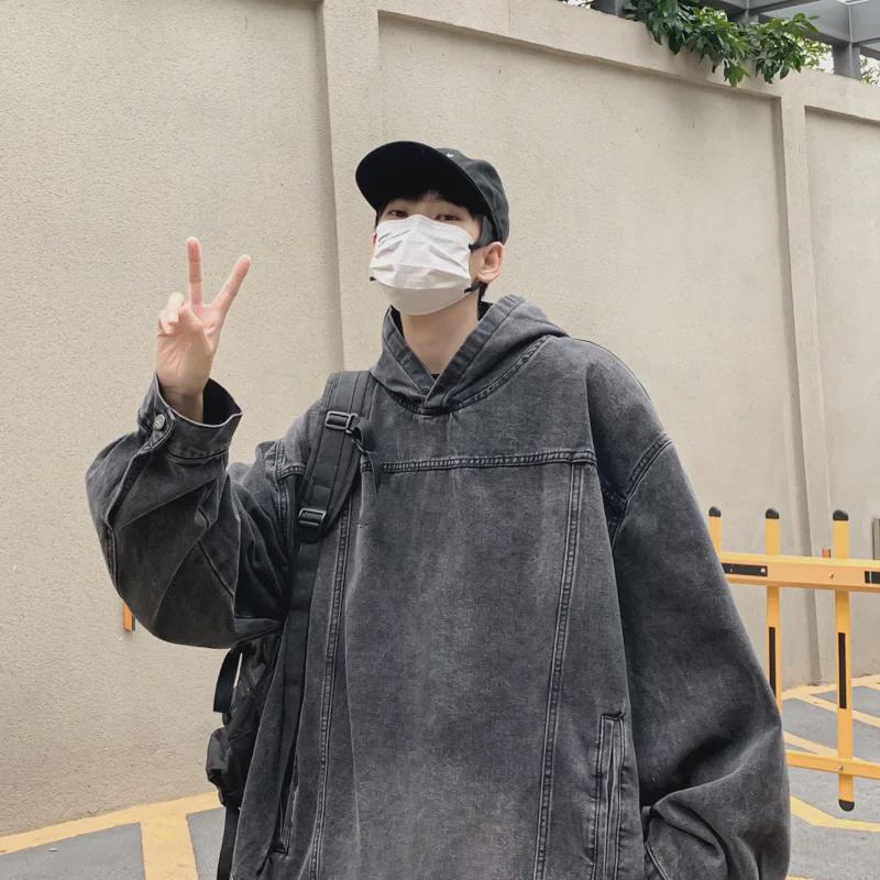 2023 Retro Washed Denim Hoodie Jacket - Unisex High Street Style
