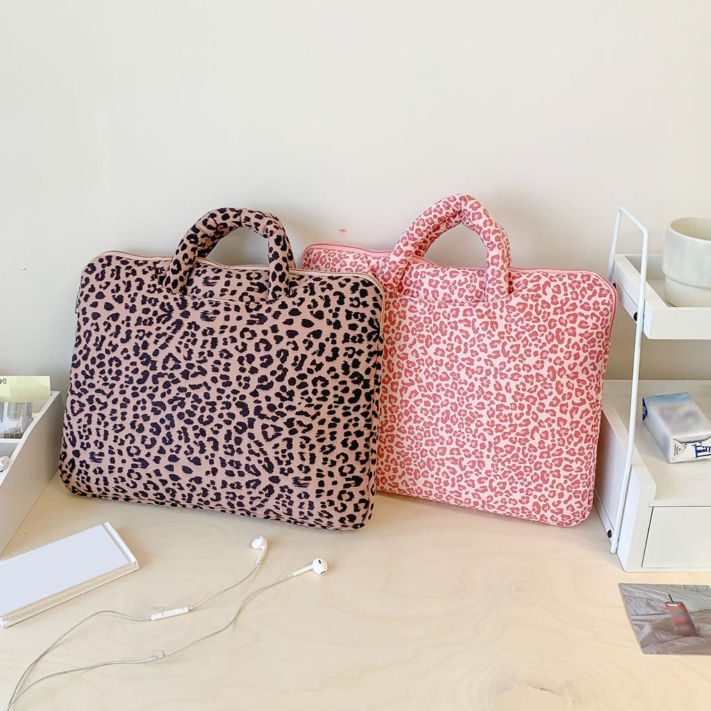 Estampa de Leopardo Capa Protetora Acolchoada à Prova de Choque Bolsa de Ombro para Armazenamento de Tablet Resistente ao Desgaste Bolsa Interna para Laptop Bolsa para Trajeto Trabalho Estudo