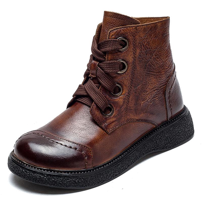 Fashion GKTINOO Genuine Leather Women Short Boots 2025 New Winter Round Toe Ziper Solid Color Handmade Retro Ankle Boots
