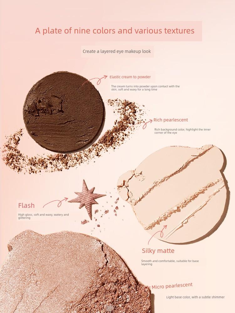Pinkbear Nine-Color Eyeshadow Palette Oat Cloud Contouring Comprehensive Palette Versatile for Daily Use Beginner-Friendly