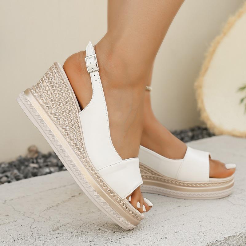 2026 Summer Women's Platform Wedge Sandals Peep Toe Buckle Strap Roman Plus Size Casual Shoes