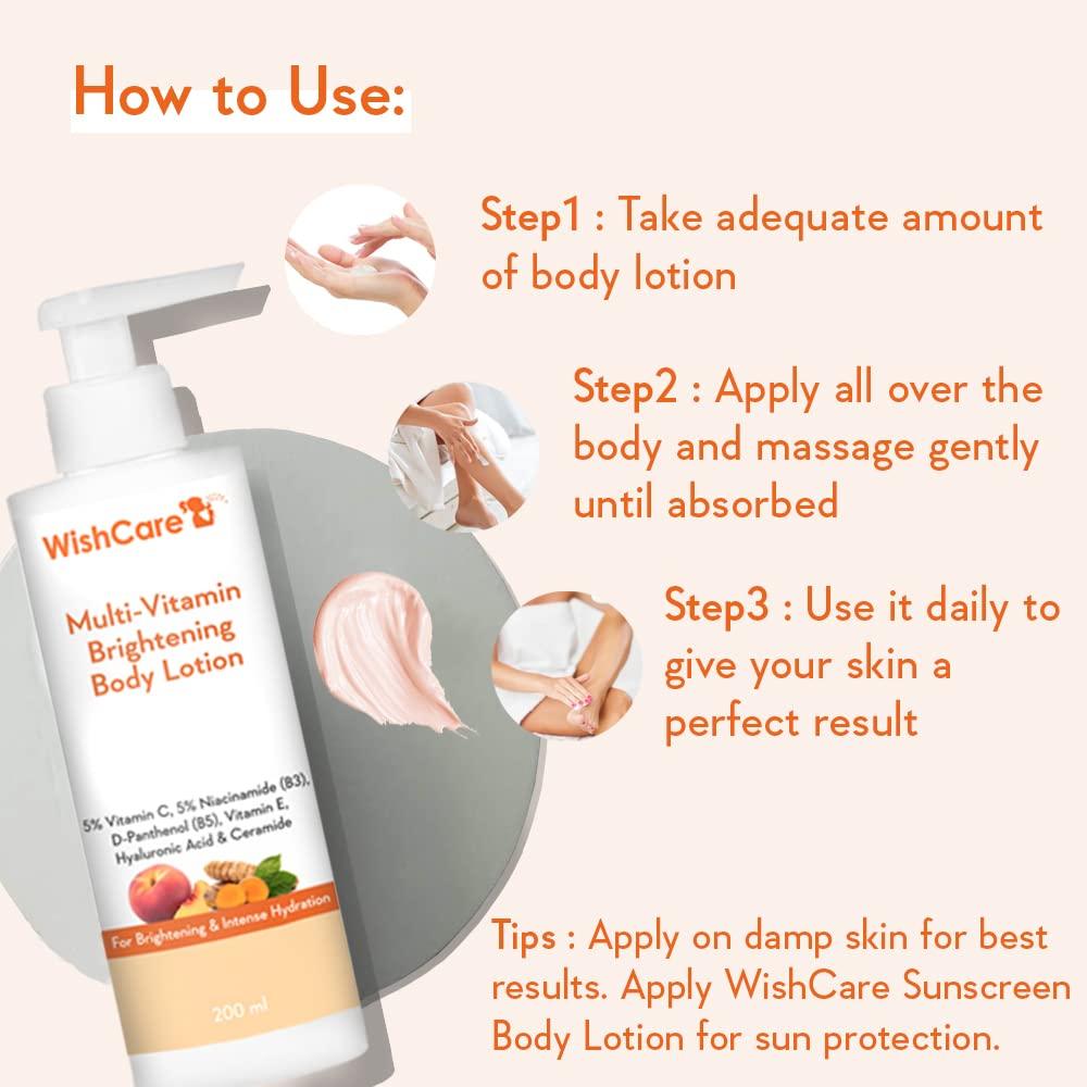 WishCare Multi-Vitamin Brightening Body Lotion 200 Ml for Men & Women Hydrating Skin Care