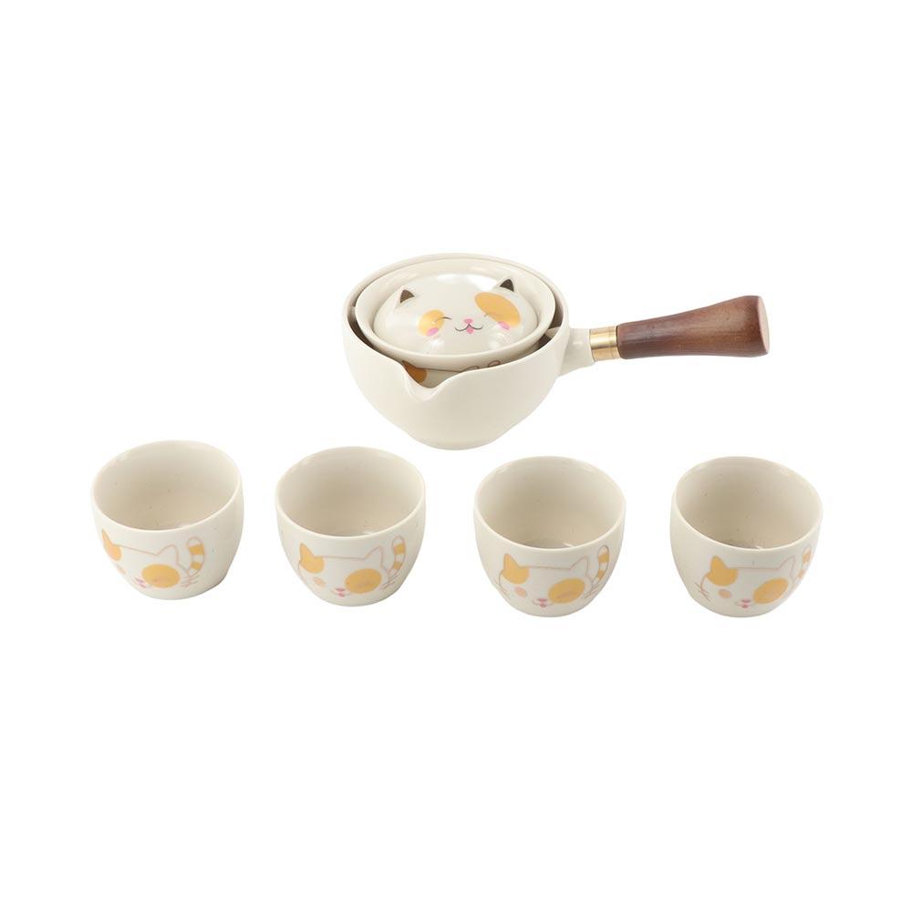 5/7pcs Ceramic Lucky Cat Teapot Set Japanese Style Bubble Tea Set Kung Fu Tea Pot Set  Office