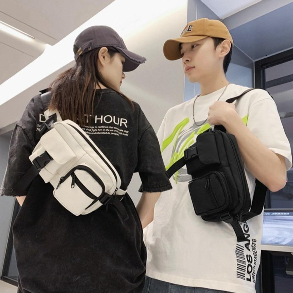 Zipper Men's Chest Bag Pocket Single Shoulder Bag Fashion Nylon Waist Bag  Outdoors