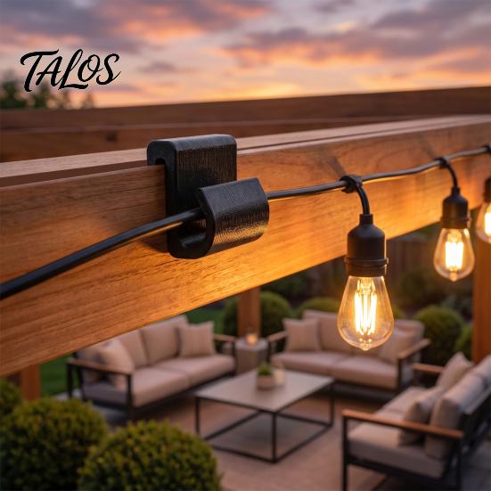 String Light Installation Tools Outdoor Clips, Black Plastic Organize Hooks, Weather Resistant Mounts Snap-on Fasteners for Garden Backyard Decoration
