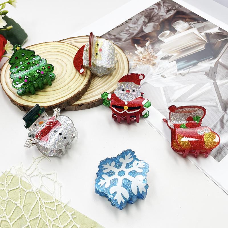 2024 Christmas Santa & Snowman Acrylic Hair Clips: Santa, Snowman, Sock, Christmas Tree, Snowflake Design