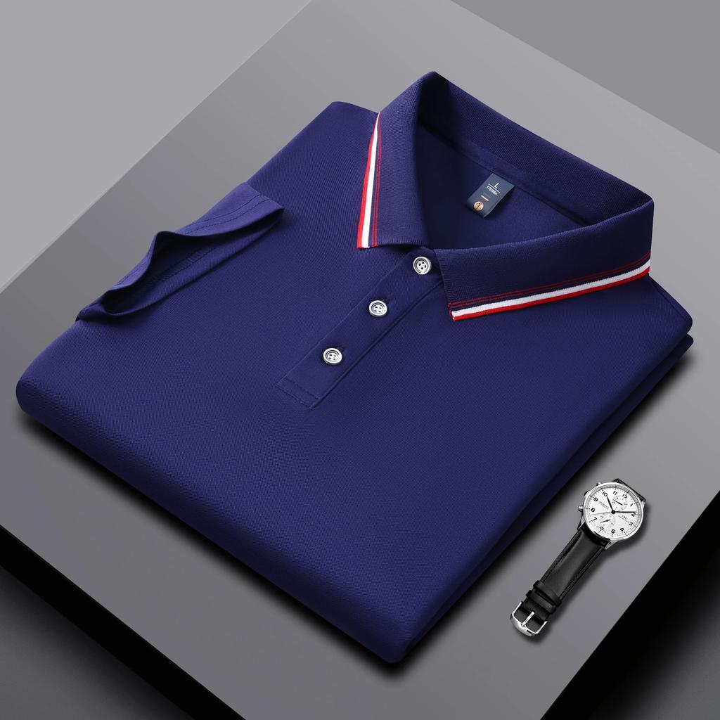 Polos pour Hommes et Femmes Été Nouveau T-shirts à Col Rayé Haute Qualité Couleur d'Assemblage Affaires Couleur Unie Manches Courtes