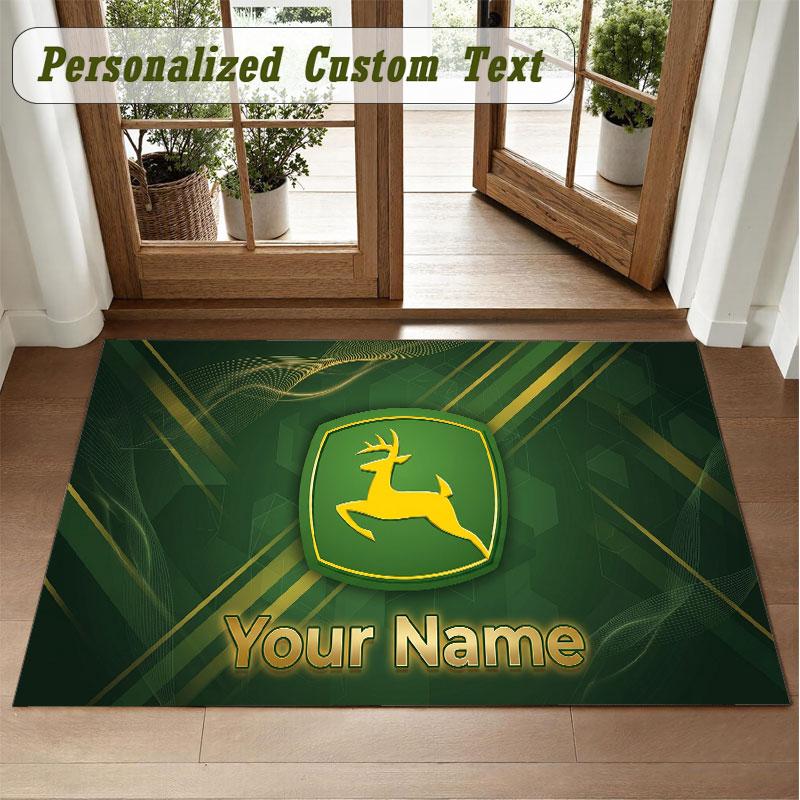 Tappeto Quadrato in Velluto di Cristallo Nome Personalizzato Motivo John Deere Antiscivolo Decorazione Pavimento Casa Tappeto