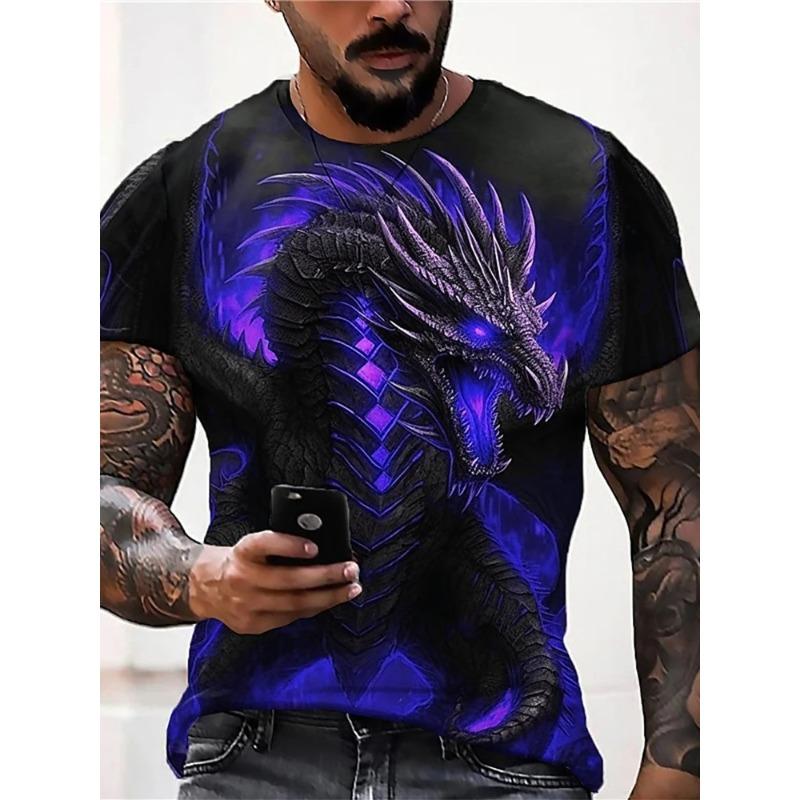 Summer Street Style Fashion Men's T-shirt Urban Everyday Casual Short-sleeved Top 3D Dragon Print Men's Outdoor T-shirt