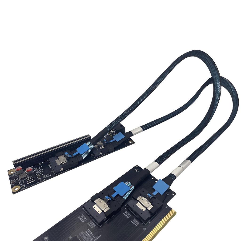 GPU Expansion Card Heat Dissipation Design SFF-8654 8i PCIe Split Adapter Dual Power Supply (PCIe + 6PIN DC) for External GPU