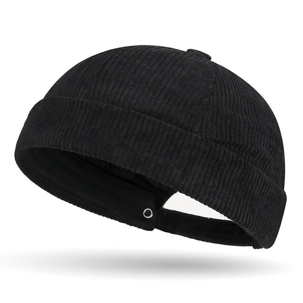 

Fashion Adjustable Corduroy Brimless Cap Streetwear Retro Beanie Docker Caps Dome Hat Solid Color Hip Hop Hats Men Women чёрный
