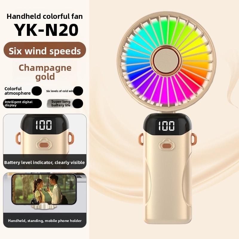 Colorful Handheld Fan, Outdoor Small Fan, USB Charging, Mini Portable Digital Display Folding Mini Fan 1pc шампанского/золотой