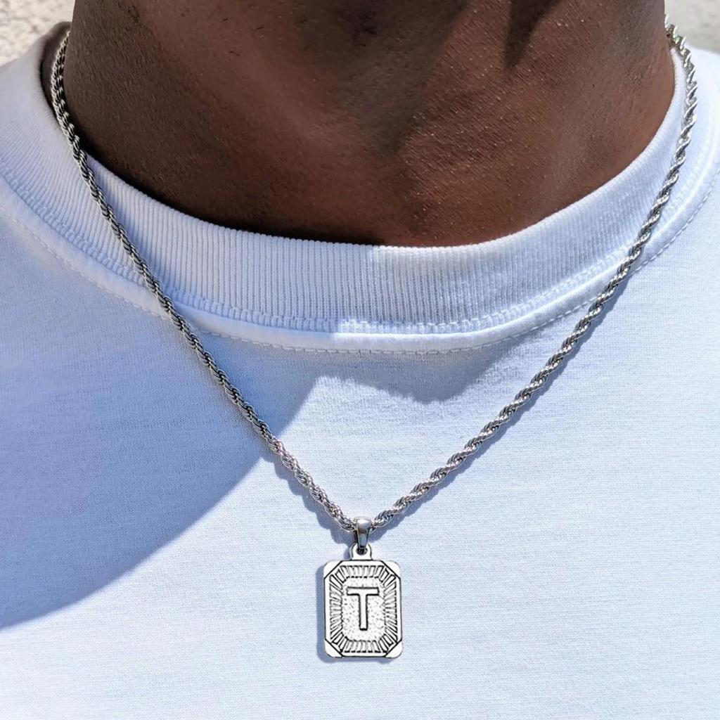 18K Gold Stainless Steel 26 Letter Pendant Necklace with Twisted Chain - Hip Hop Style