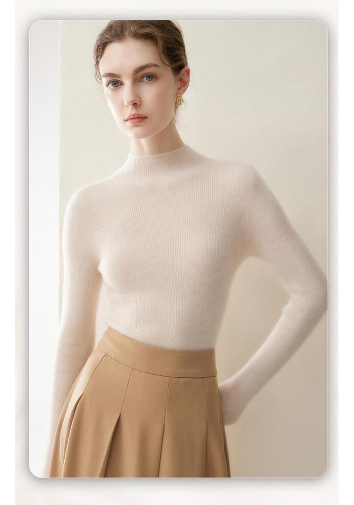 Seamless Pure Cashmere High Neck Women's Slimming Knit Sweater