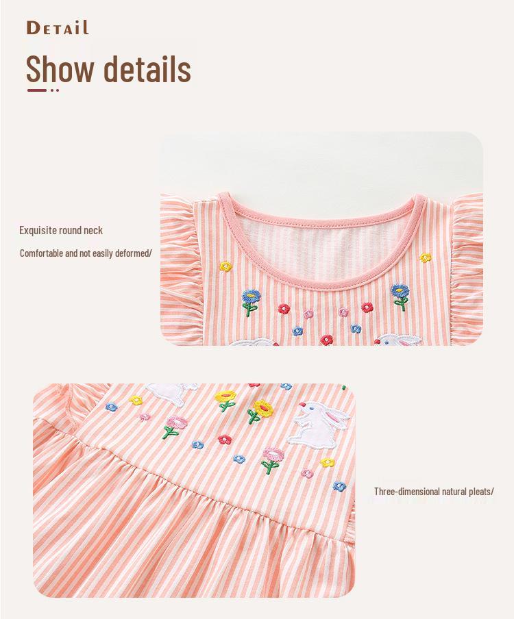 European Embroidered Rabbit Sleeveless Summer Dress for Girls - Children's Round Neck Princess Style